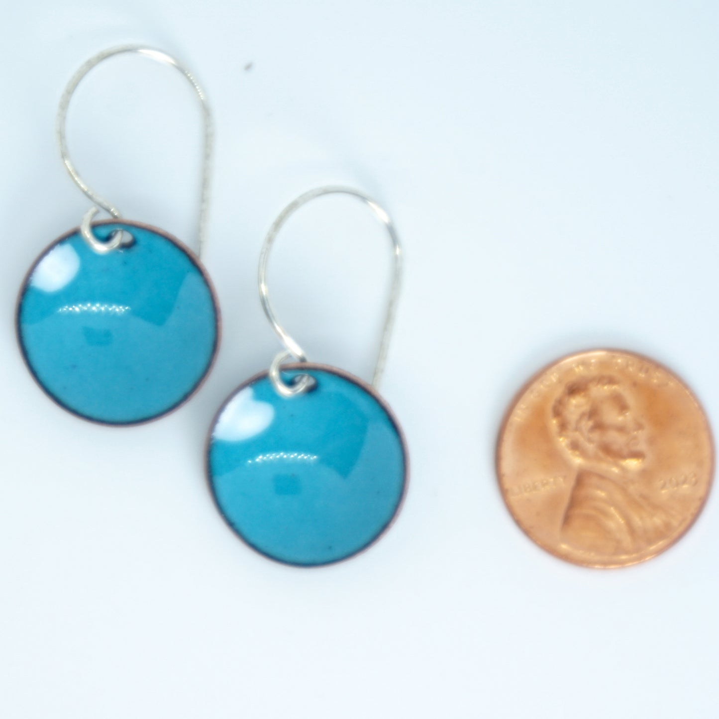 Teal Green Enamel Disc Earrings