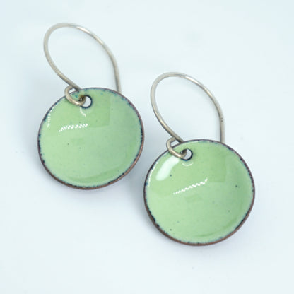 Light Green Enamel Disc Earrings