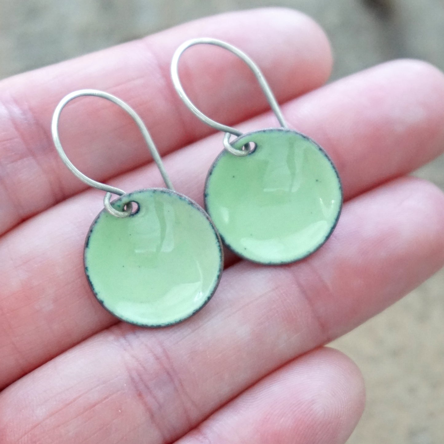 Light Green Enamel Disc Earrings