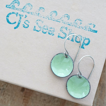 Light Green Enamel Disc Earrings