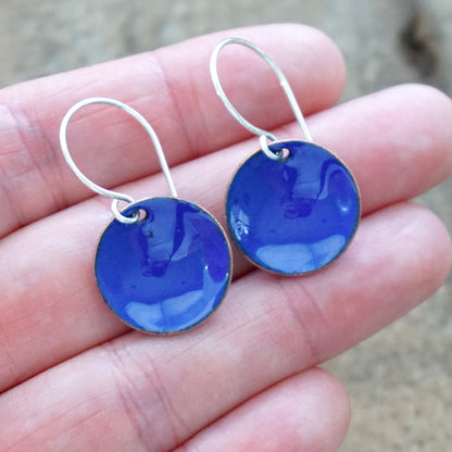 Cobalt Blue Enamel Disc Earrings