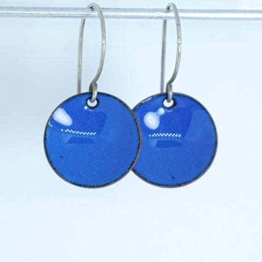 Cobalt Blue Enamel Disc Earrings