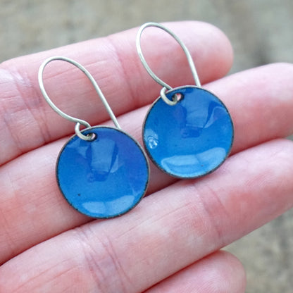 Cobalt Blue Enamel Disc Earrings