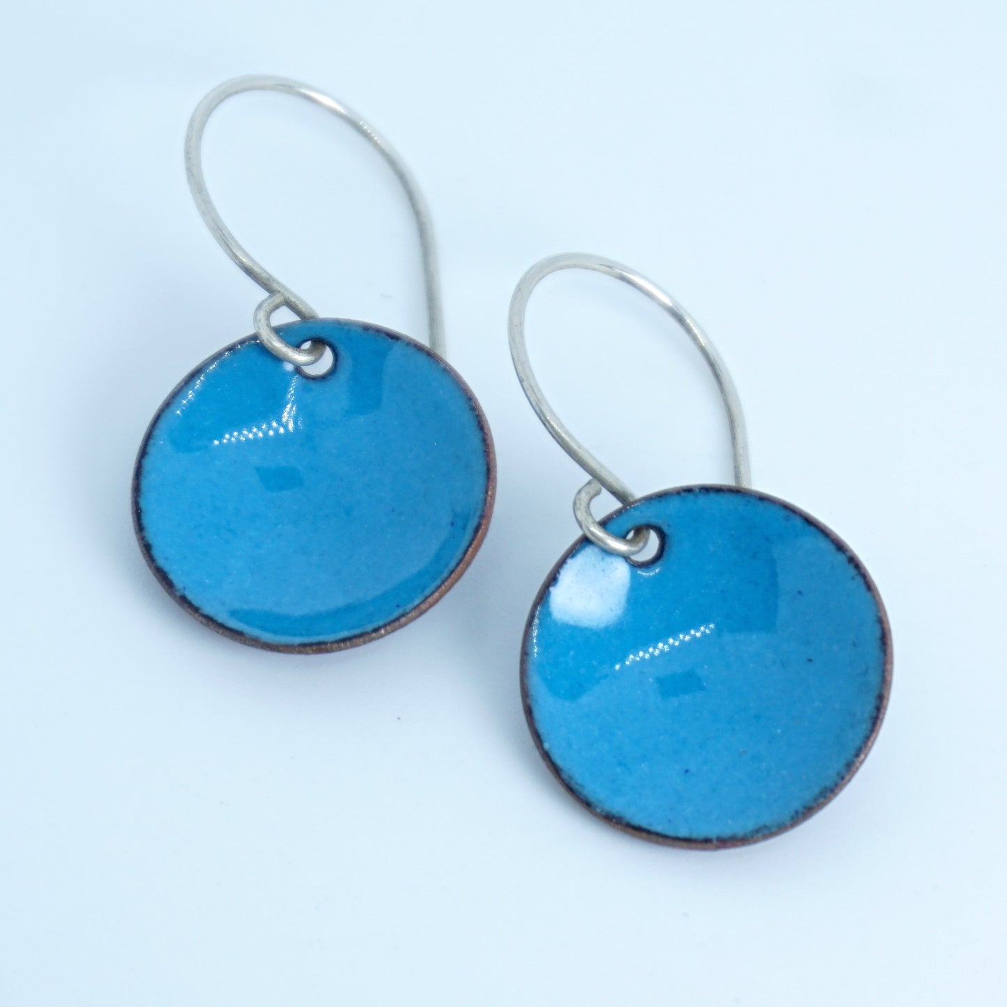 Teal Blue Enamel Disc Earrings