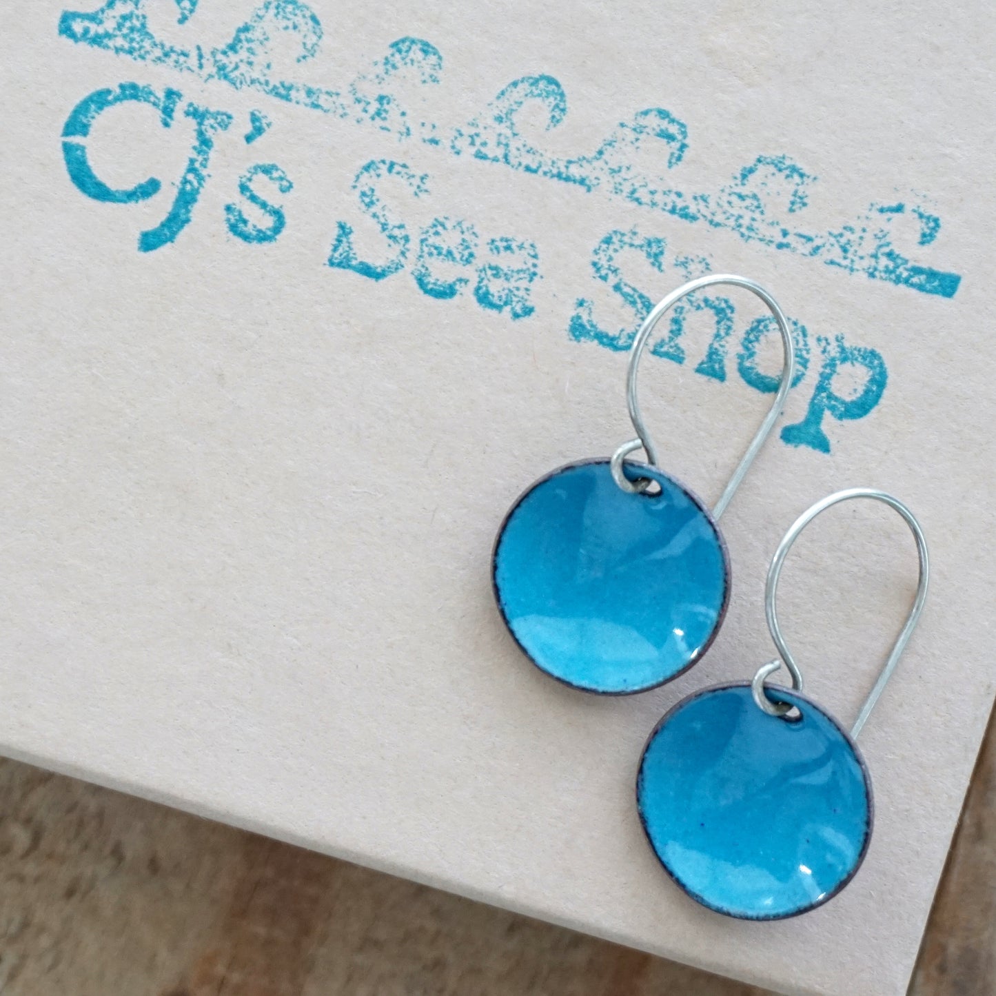 Teal Blue Enamel Disc Earrings