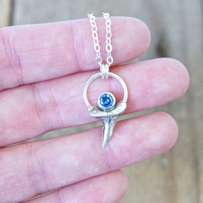 Sterling Silver Sharks Tooth and Blue Cubic Zirconia Pendant