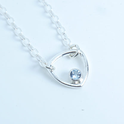 Sterling Silver Triangle Layering Necklace with Aquamarine Blue Colored Spinel