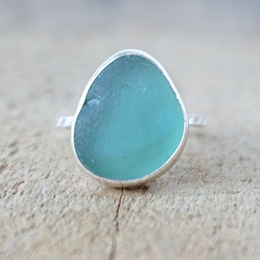 Size 8 3/4 Teal Blue Green Sea Glass Stacking Ring