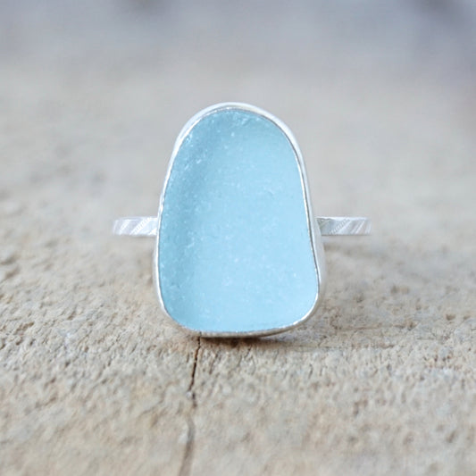 Size 9 Soft Aqua Blue Sea Glass Stacking Ring
