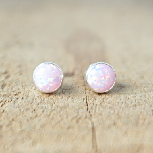Light Pink Aura Opal Stud Earrings, 6mm