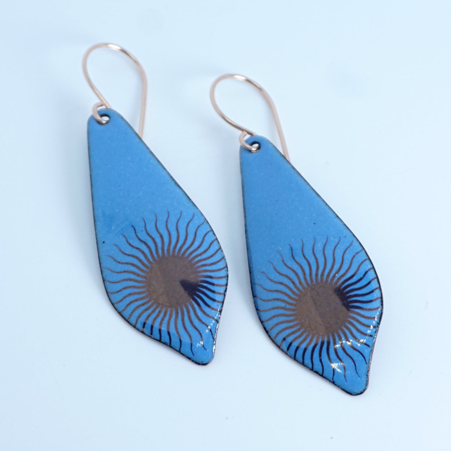 Copper Suns on Blue Enamel Moroccan Teardrop Earrings