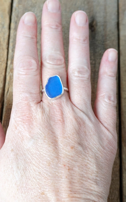 Size 8 Cornflower Blue Sea Glass Stacking Ring