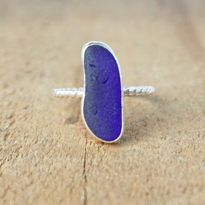 Size 9 1/4 Cobalt Blue Sea Glass Stacking Ring