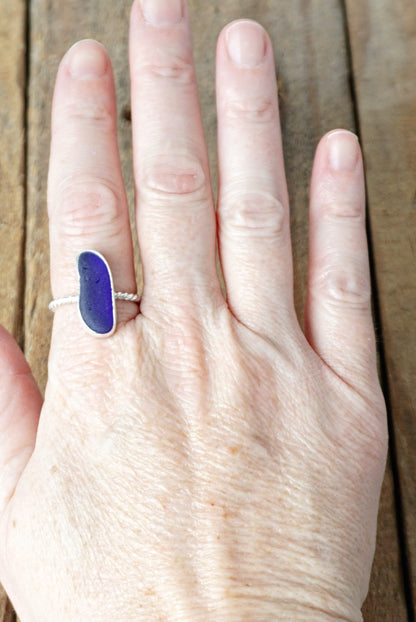 Size 9 1/4 Cobalt Blue Sea Glass Stacking Ring