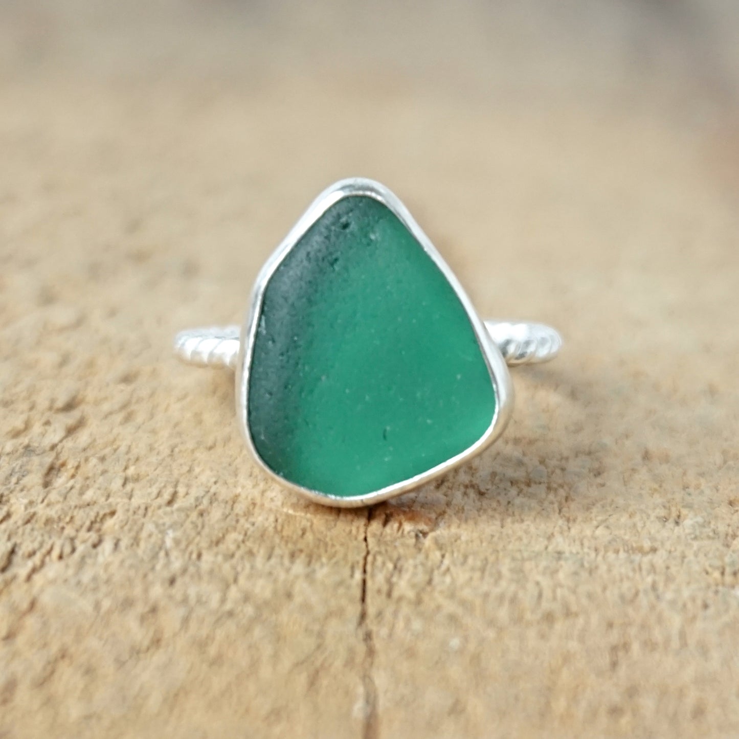 Size 8 1/2 Dark Green Sea Glass Ring