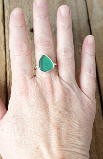 Size 8 1/2 Dark Green Sea Glass Ring