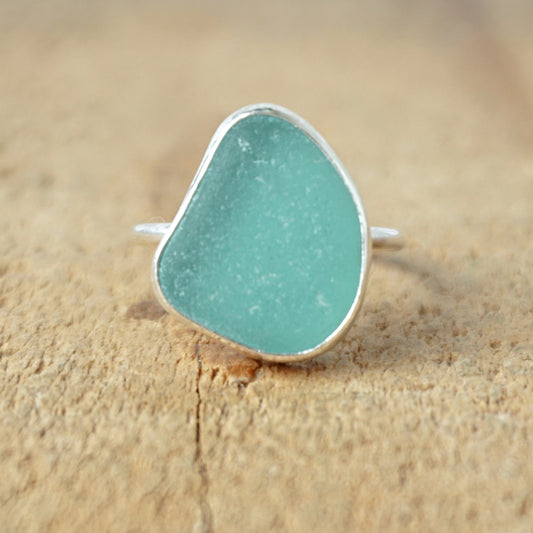 Size 6 1/2 Teal Blue Green Sea Glass Stacking Ring