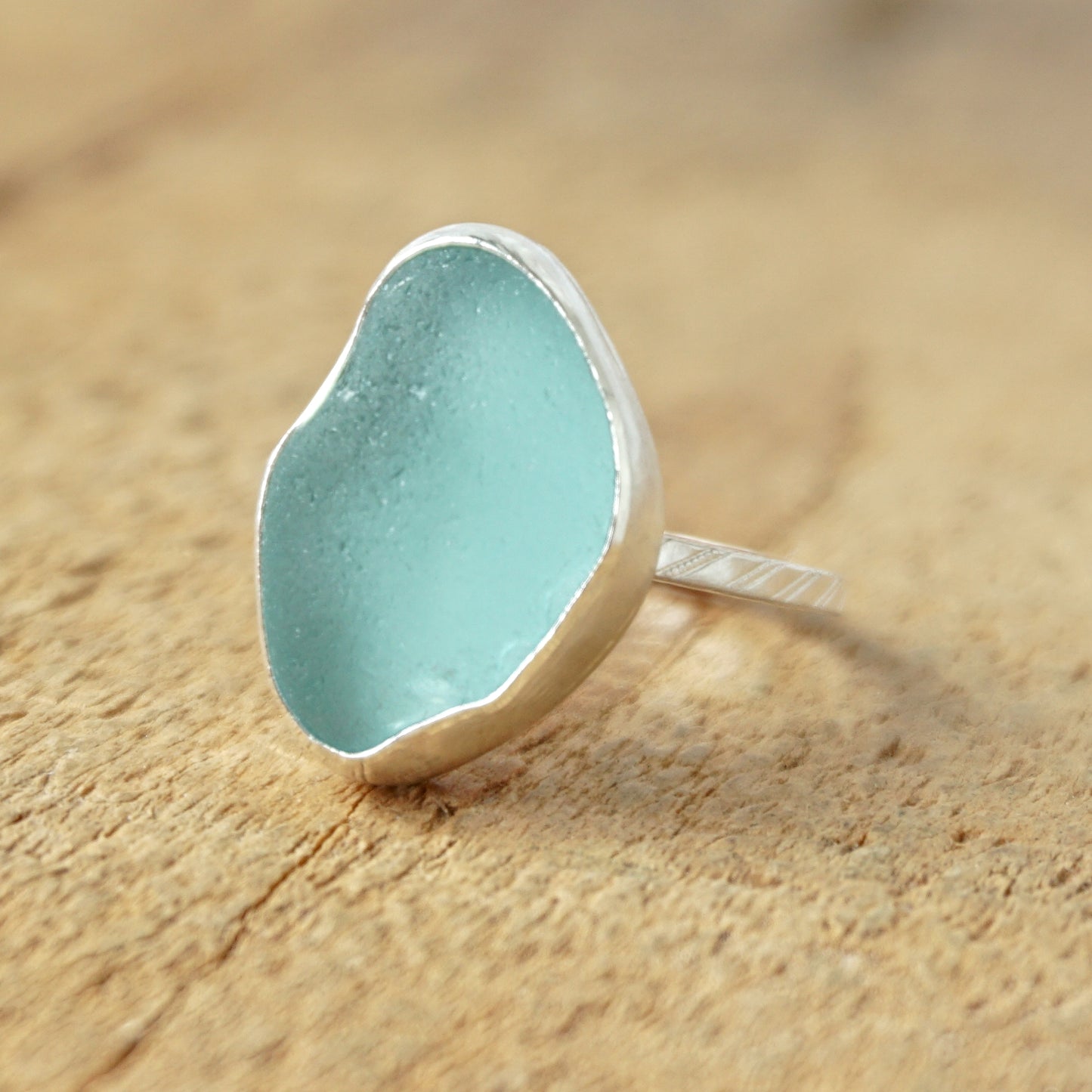 Size 9 Teal Blue Green Sea Glass Stacking Ring
