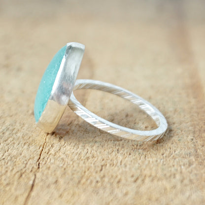 Size 9 Teal Blue Green Sea Glass Stacking Ring