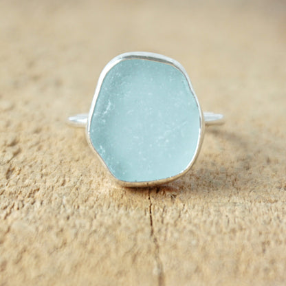 Size 8 Soft Aqua Blue Sea Glass Stacking Ring