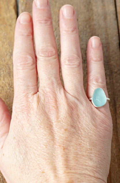 Size 5 Soft Aqua Blue Sea Glass Stacking Ring