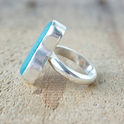 Size 6 3/4 Teal Blue Green Sea Glass Ring