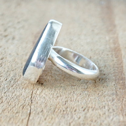 Size 7 1/4 Black Sea Glass Ring