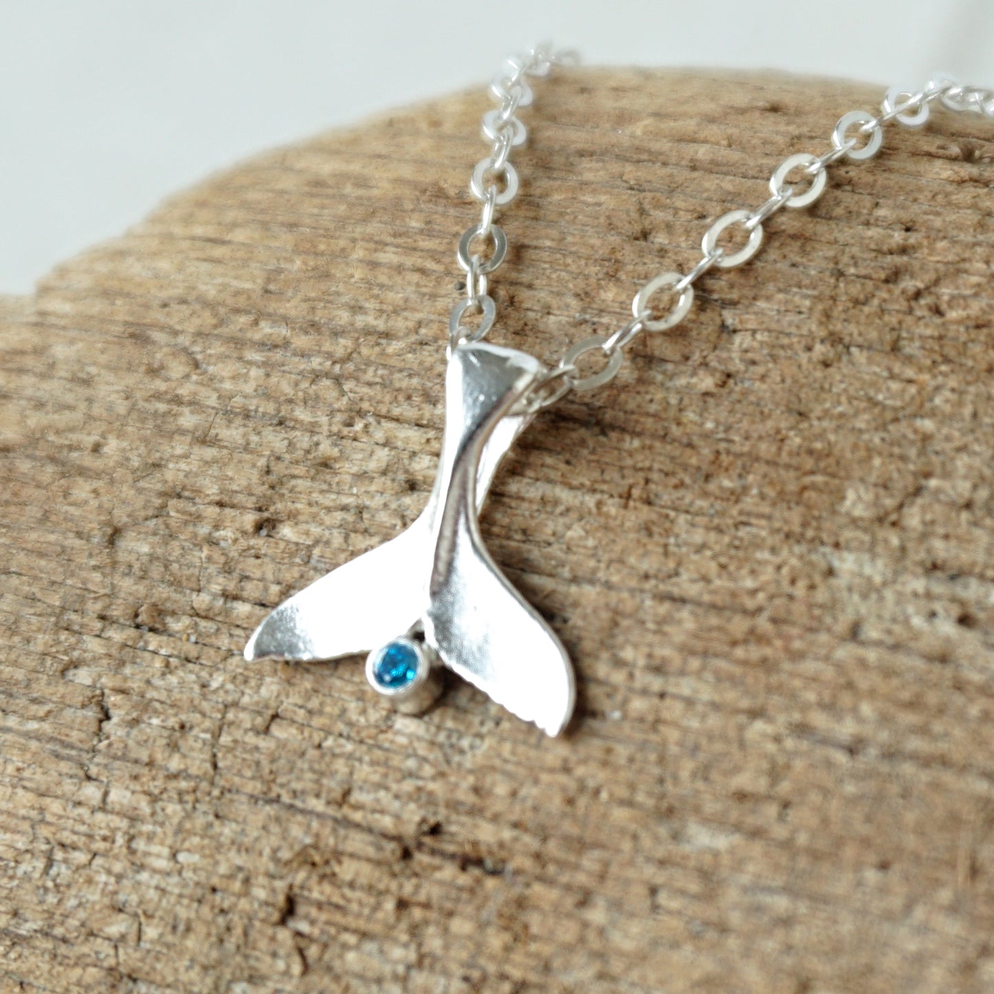 Sterling Silver Mermaid/Whale Tail and Aqua Blue Cubic Zirconia Pendant