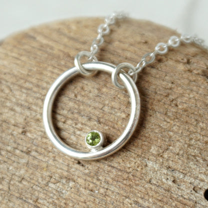 Sterling Silver Circle Necklace with Peridot