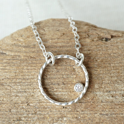 Sterling Silver Circle Necklace with Cubic Zirconia