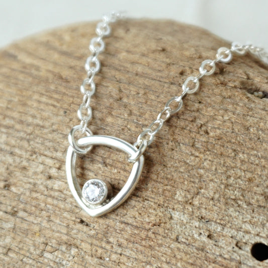 Sterling Silver Triangle Layering Necklace with Cubic Zirconia