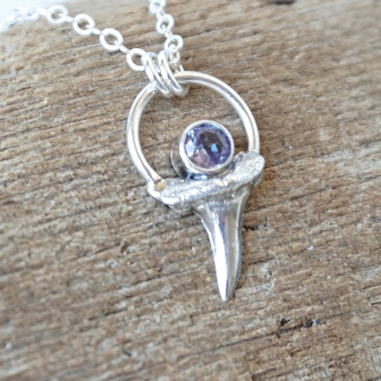 Sterling Silver Sharks Tooth and Simulated Alexandrite Pendant