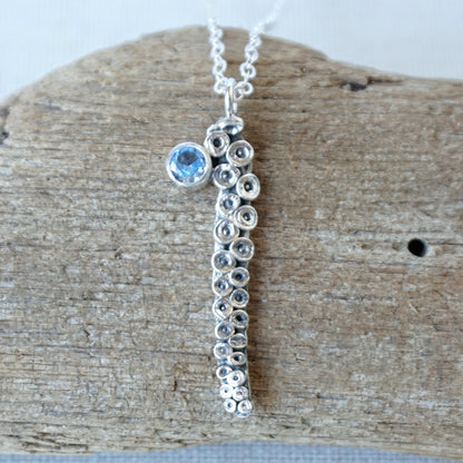Sterling Silver Octopus Tentacle and Aquamarine Blue Spinel