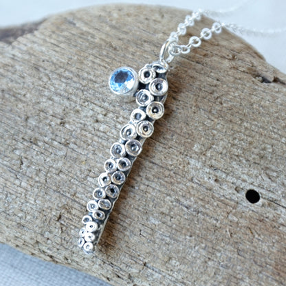 Sterling Silver Octopus Tentacle and Aquamarine Blue Spinel