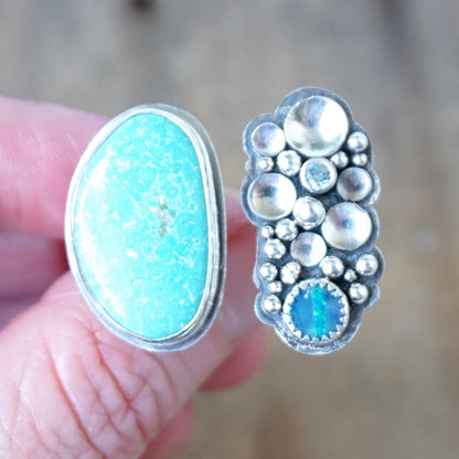 Size 8 Compass Turquoise with Blue Opal and Aquamarine Blue Spinel Open Ring