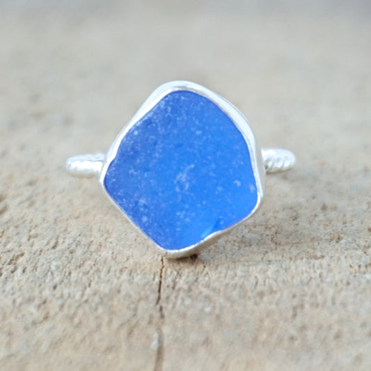 Size 9 1/2 Cornflower Blue Sea Glass Stacking Ring