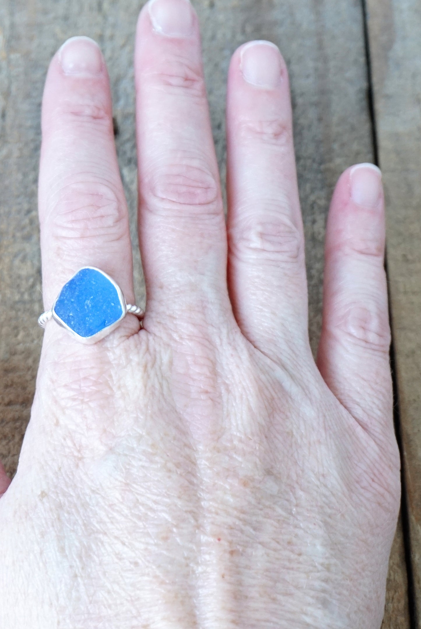 Size 9 1/2 Cornflower Blue Sea Glass Stacking Ring