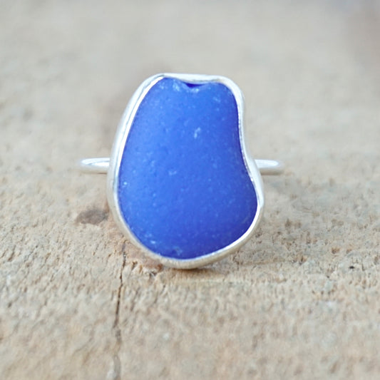 Size 7 1/2 Blue Milk Glass Sea Glass Stacking Ring