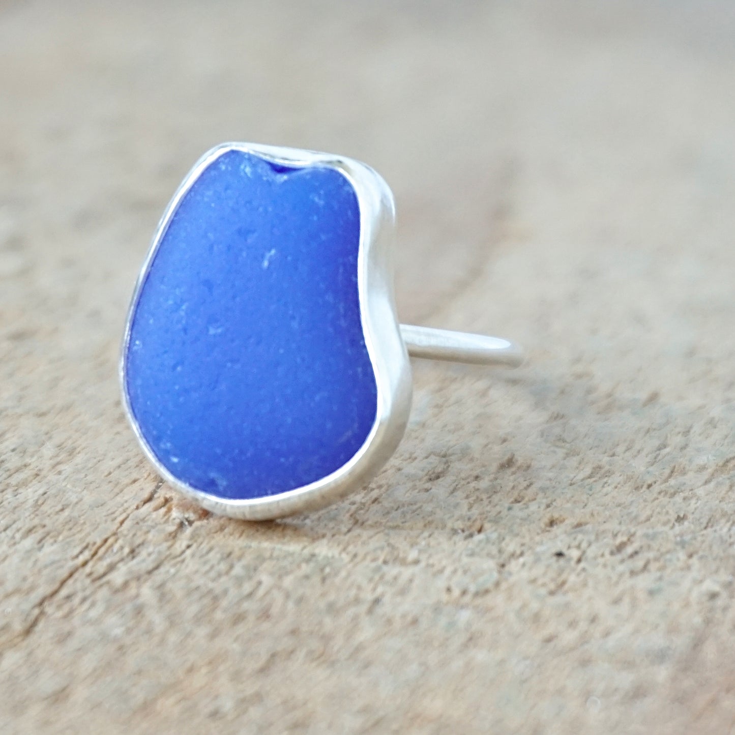 Size 7 1/2 Blue Milk Glass Sea Glass Stacking Ring
