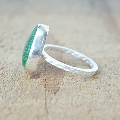 Size 7 1/4 Kelly Green Sea Glass Stacking Ring
