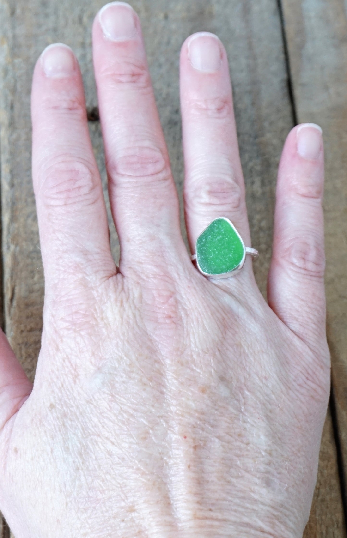 Size 7 1/4 Kelly Green Sea Glass Stacking Ring