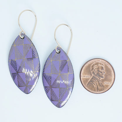 Gold Windmill on Purple Enamel Marquis Earrings