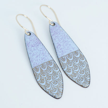 Gold Mermaid Scales on Purple Enamel Teardrop Earrings