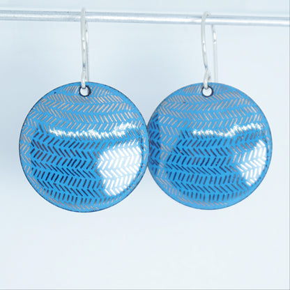 Silver Accents on Blue Enamel Disc Earrings