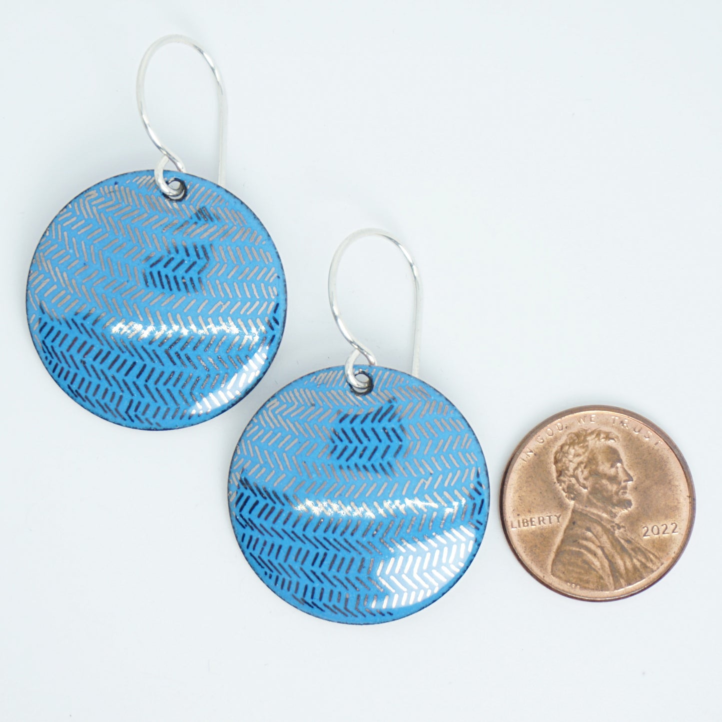 Silver Accents on Blue Enamel Disc Earrings