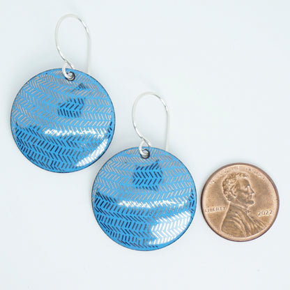 Silver Accents on Blue Enamel Disc Earrings
