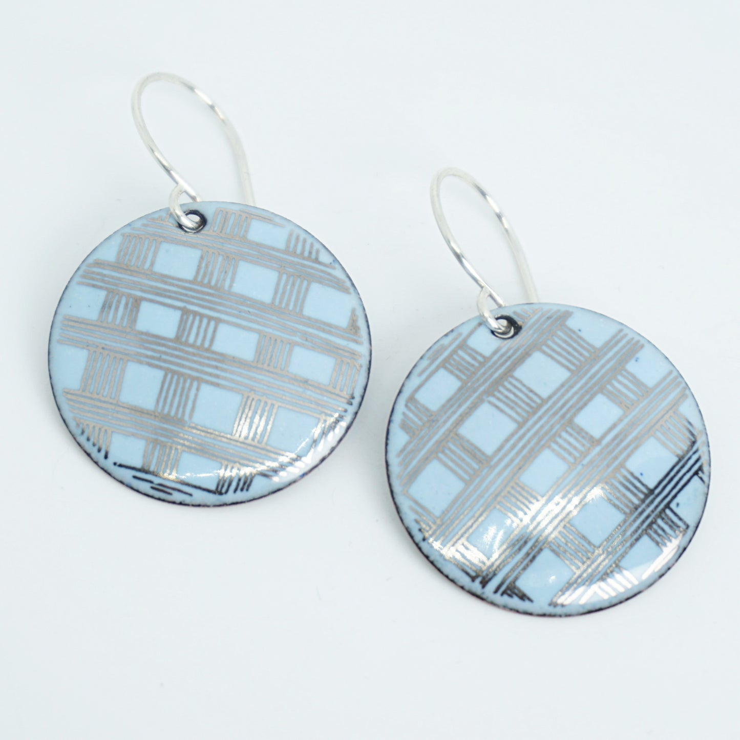 Silver Accents on Light Blue Enamel Disc Earrings