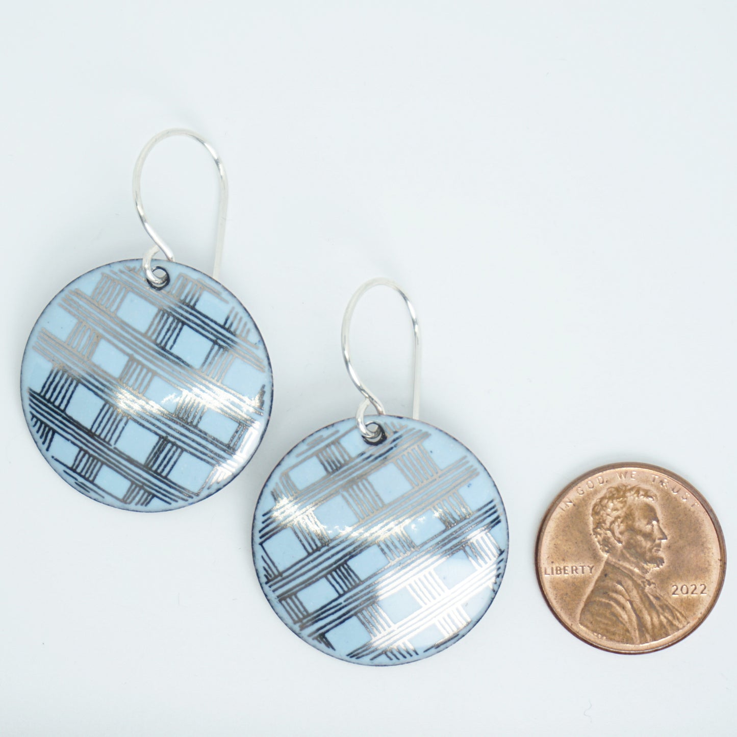 Silver Accents on Light Blue Enamel Disc Earrings