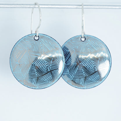 Silver Accents on Light Blue Enamel Disc Earrings