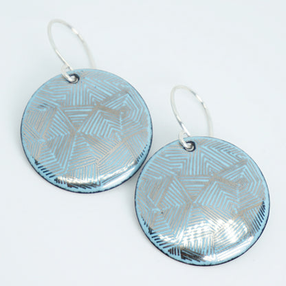 Silver Accents on Light Blue Enamel Disc Earrings